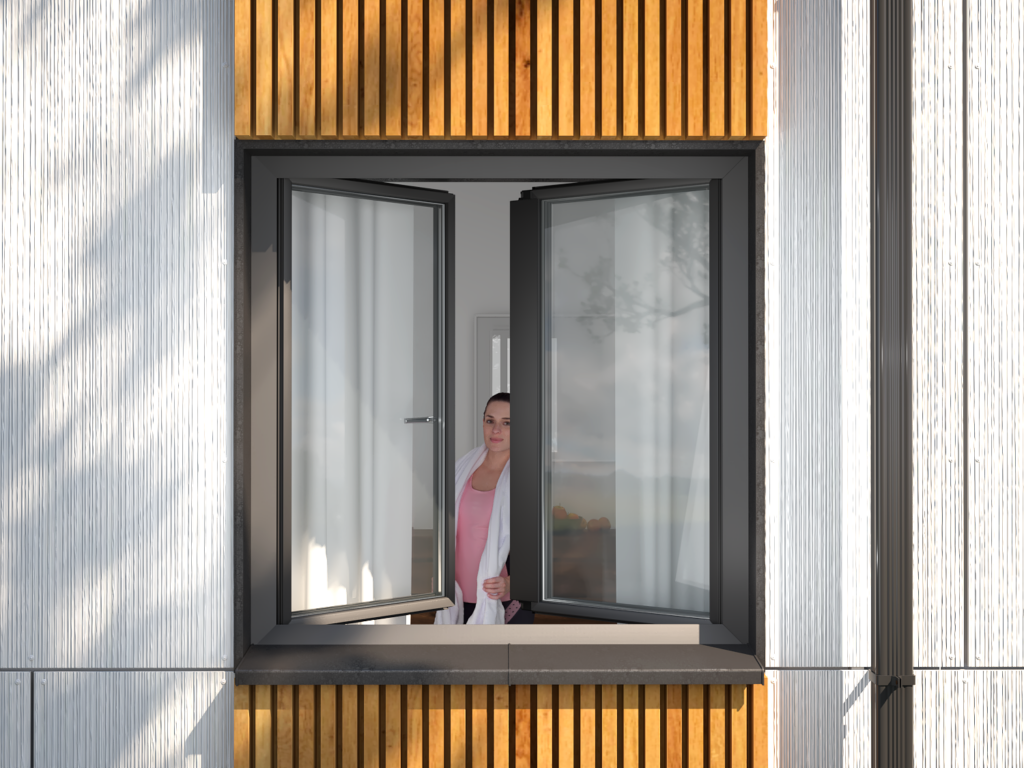 Contemporary exterior casement window with thermal aluminum frame