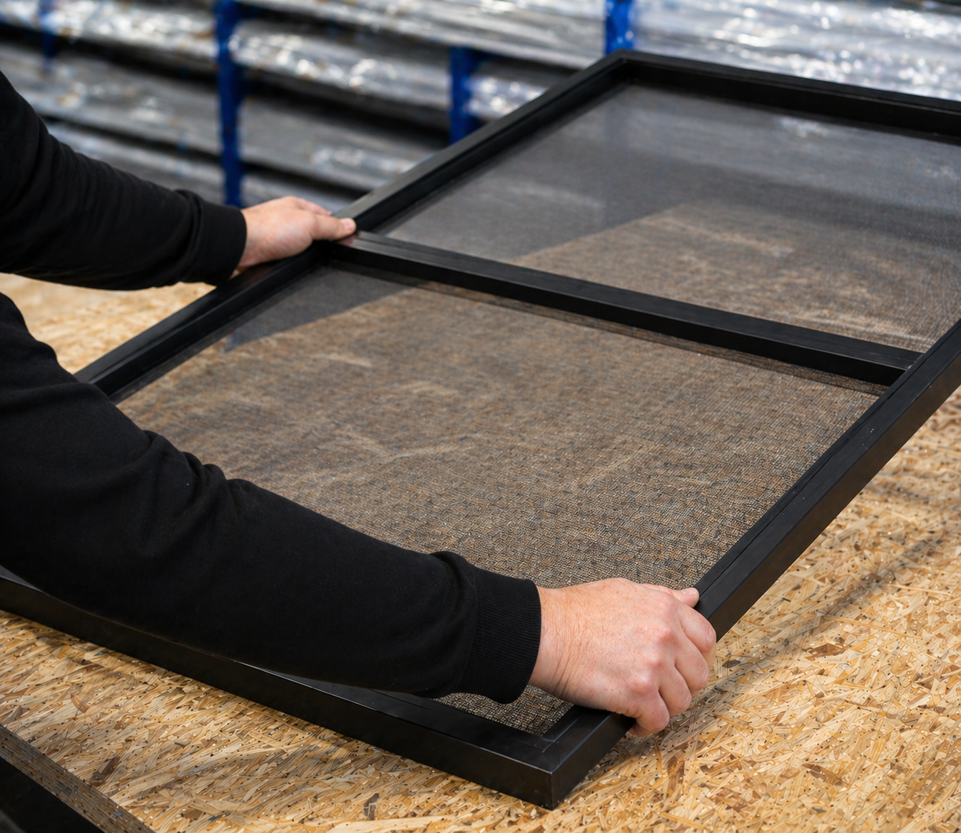 aluminum mosquito screen frame assembly in workshop for sliding doors and windows