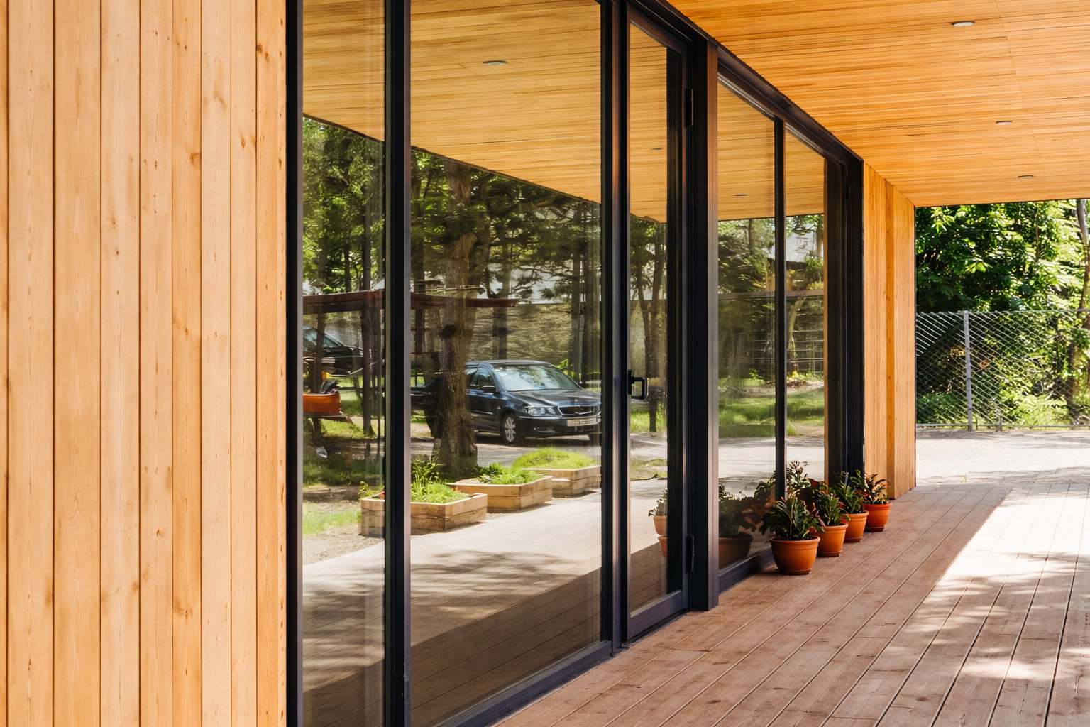 Aluminum sliding door system with glass facade for modern Atlanta home by Avrams Windows and Doors