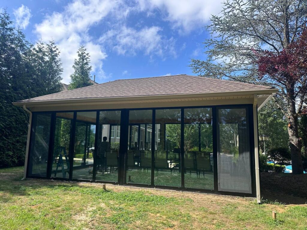 Sliding patio doors on modern home near Atlanta