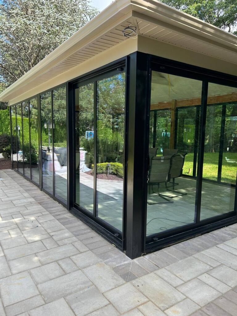 Custom aluminum sliding patio doors on modern home near Atlanta