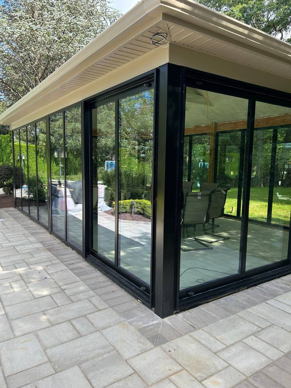 Custom aluminum sliding patio doors on modern home near Atlanta